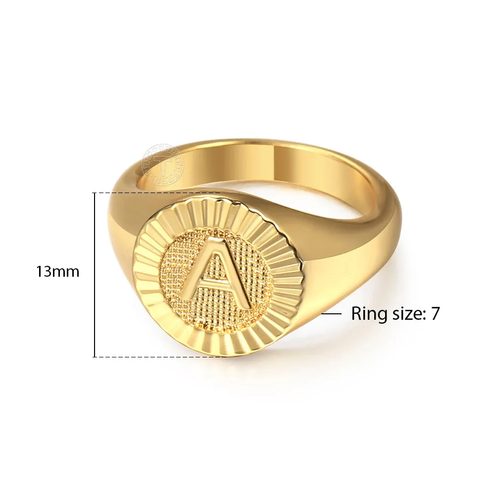 Initial A-Z Rings for Women Girls Gold Color Monogram Signet Letter Name Alphabet Knuckle Ring US Size 7 Jewelry Gifts