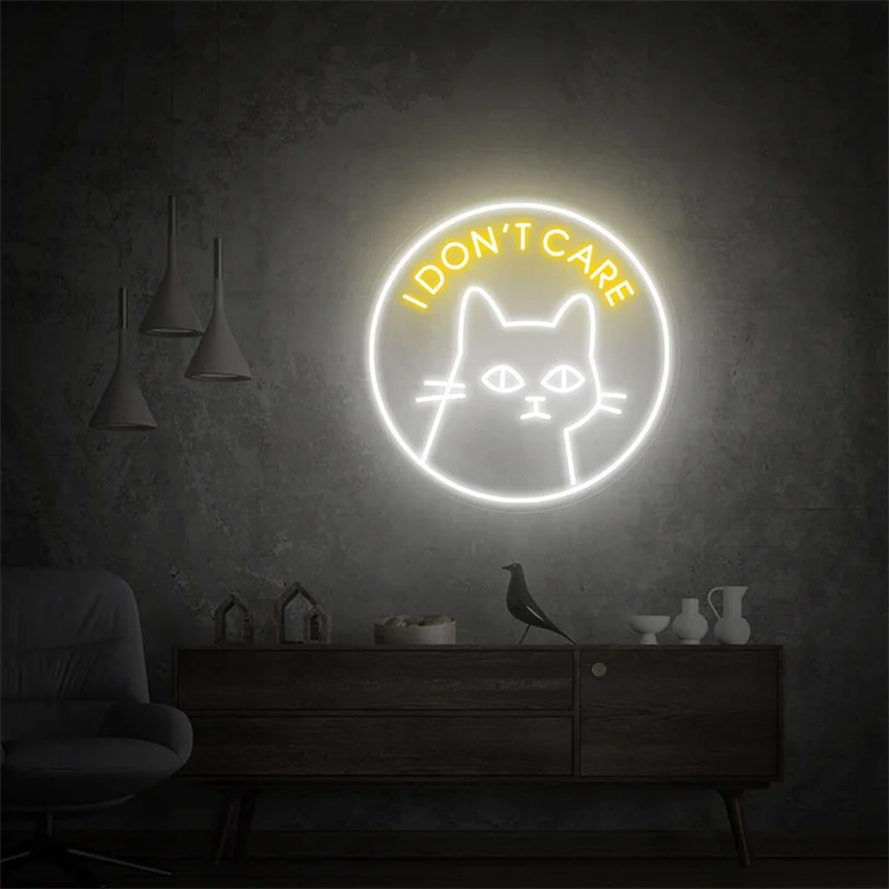 

I Don't Care Neon Sign, Cute Cat Neon light, Anime Neon Sign, Custom Neon Sign, Neon Sign for bedroom, Led Sign for Bar