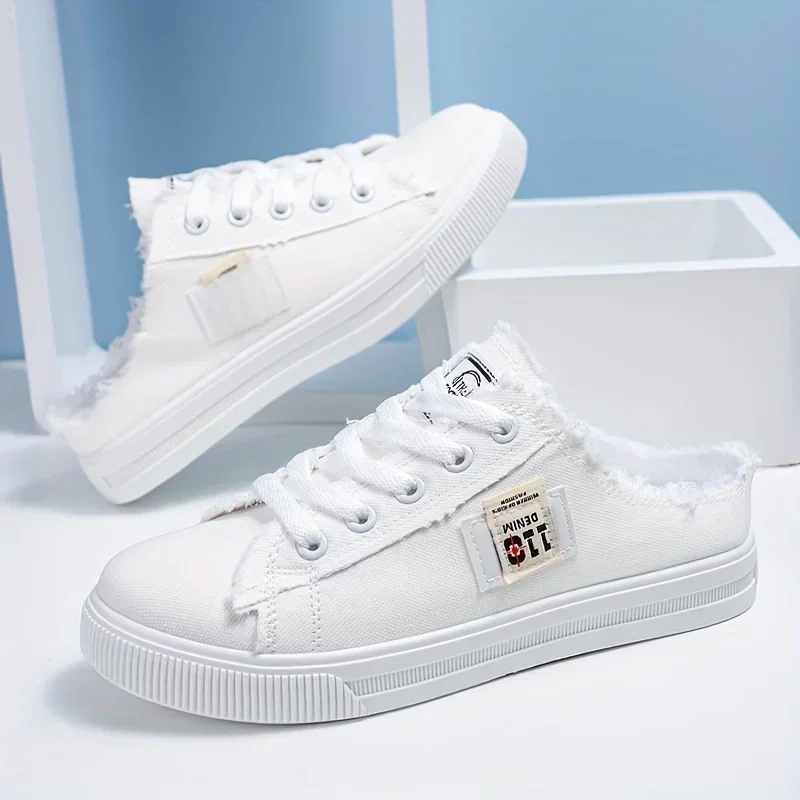 Damesmode Platte Sneakers Casual Kant Ronde Neus Anti Slip Canvas Schoenen Casual Walking Glijbanen Schoenen - afbeelding 2