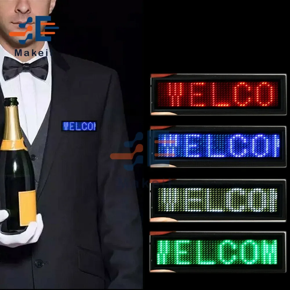 Mini 15 Display Talen Naam Badge Led Digitaal Display Oplaadbare Duurzame Scrolling Led Tag Sign Badge Module