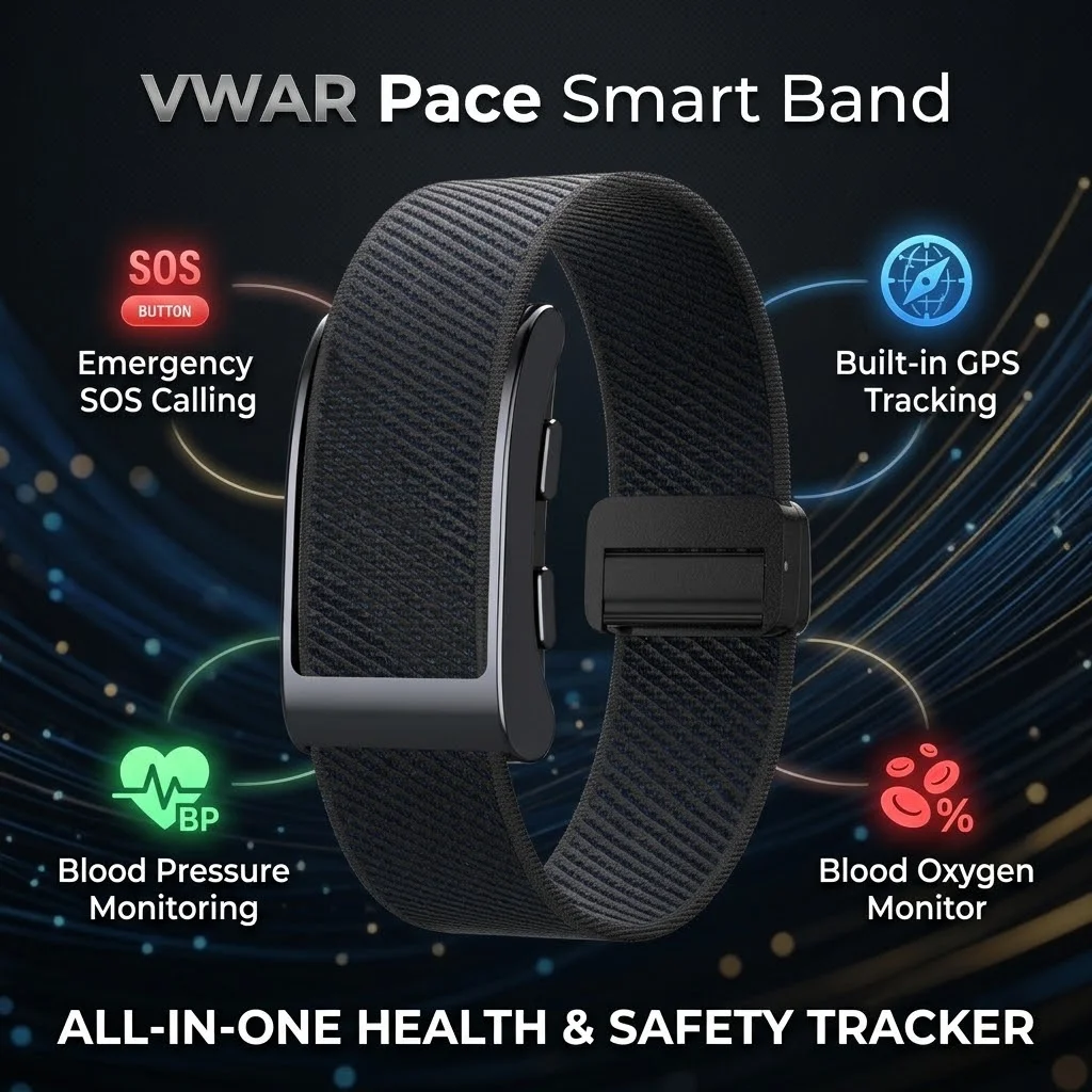 VWAR Pace No Screen Smart Band For Men Women SOS Built-in GPS Blood Pressure Blood Oxygen Health Monitor Fitness Tracker Band