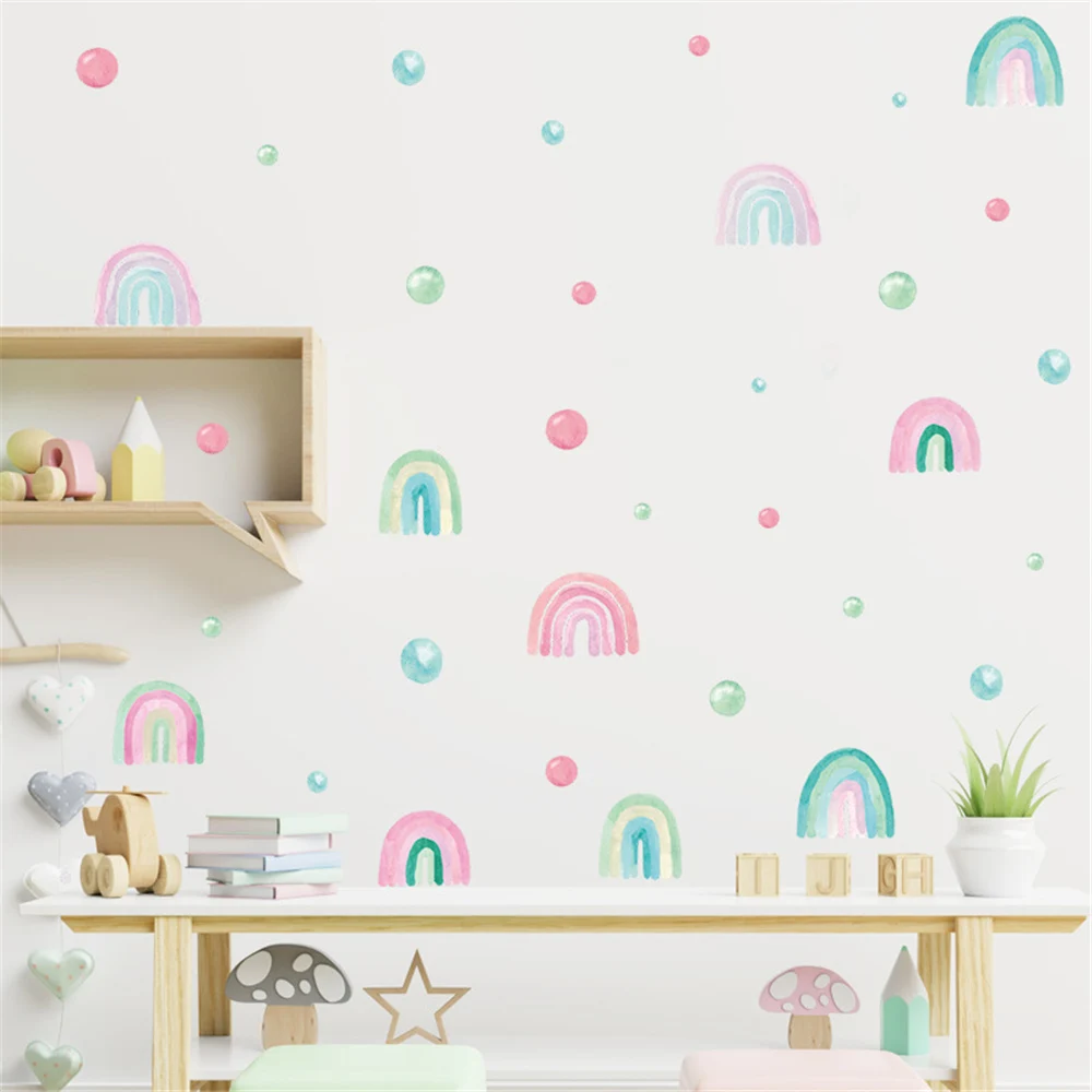 Watercolor Decals Wall Decor Dot Rainbow For Children Kids Room Wall Sticker Self-adhesive PVC Home Furniture Ornament Film Cute