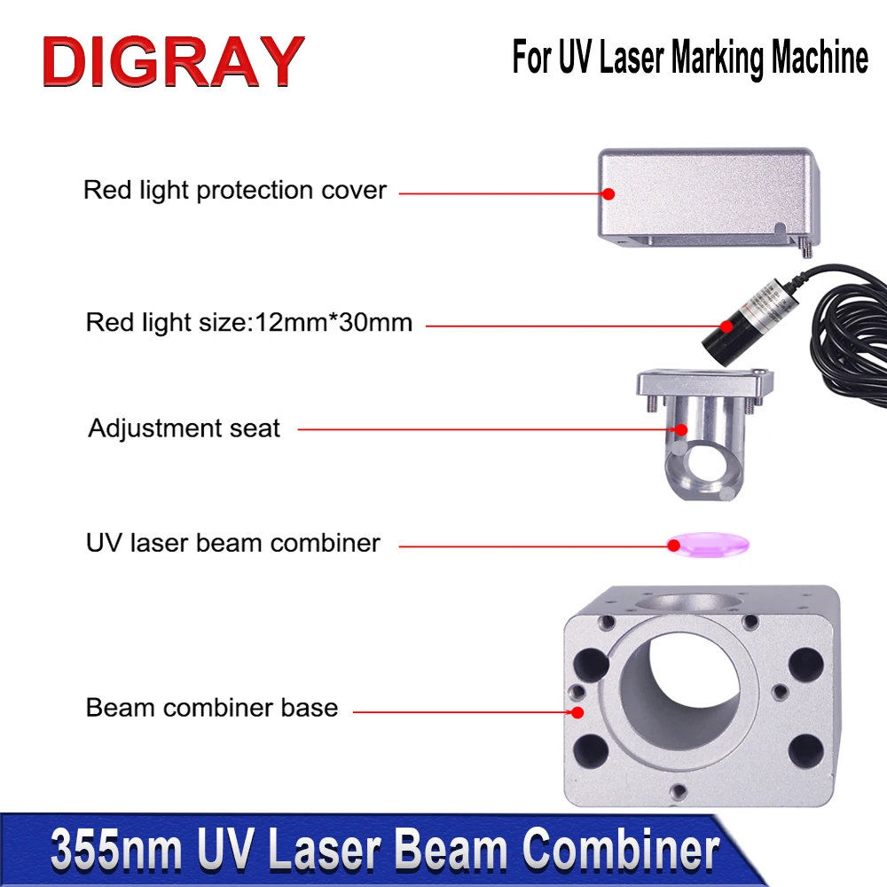 DIGRAY UV 355nm Laser Beam Combiner Kit With Red Light Indicator Beam Combining Mirror & Beam Expanding Mirror.