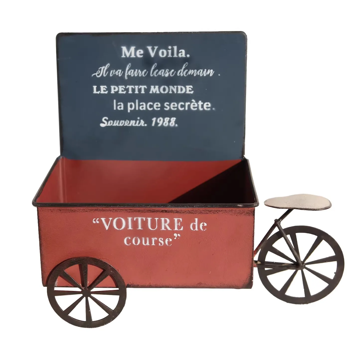 Vintage Distressed Iron Garden Cart Planter, Metal Flower Box Trolley, Indoor Outdoor Plant Holder, Rustic French Home Decor