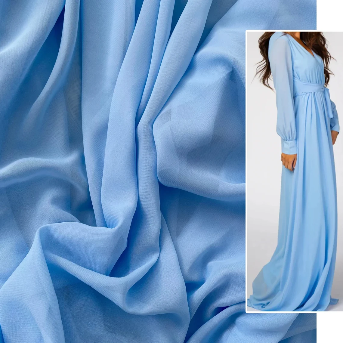 Soft Baby Blue Sheer Chiffon Fabric for Apparel Bridal Party Decoration Georgette Backdrops Curtain Dress Cloth DIY Material