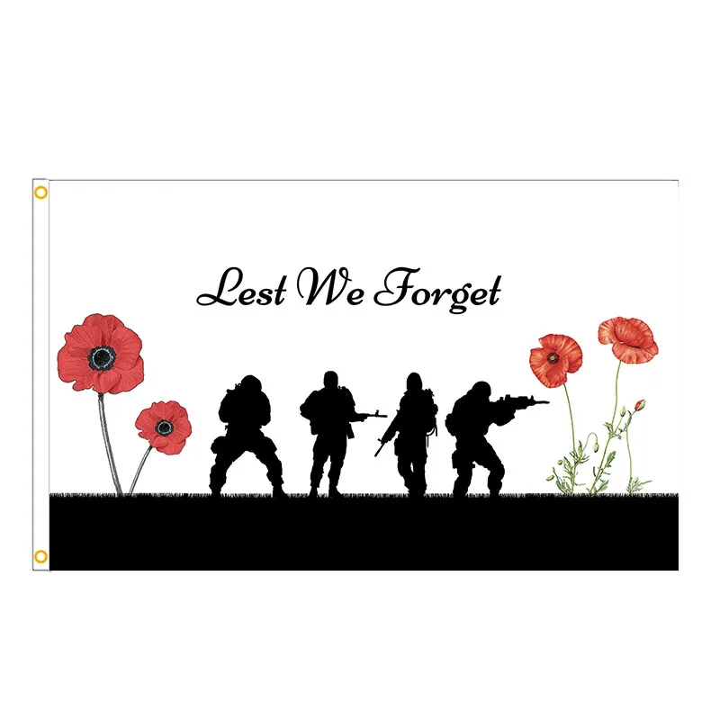 3x5 Feet LEST WE FORGET Flag ANZAC Poppy Remembrance Day Flag Polyester Single-sided Printing Banner