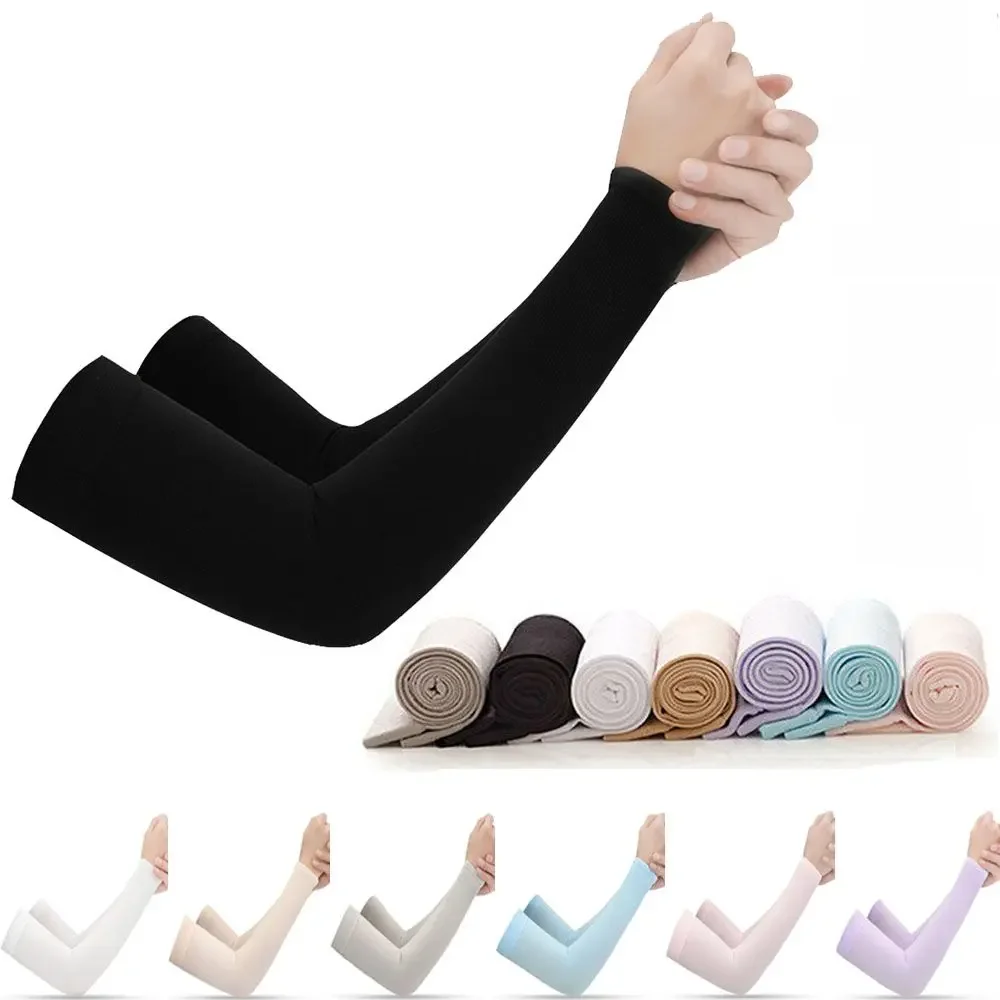 AliExpress HULEQQI Summer Cycling Sleeve Cooling Ice Silk Arm Cover Anti-UV Arm Sleeves Running Sport Sun Protection Woman Men Fingerless Gloves
