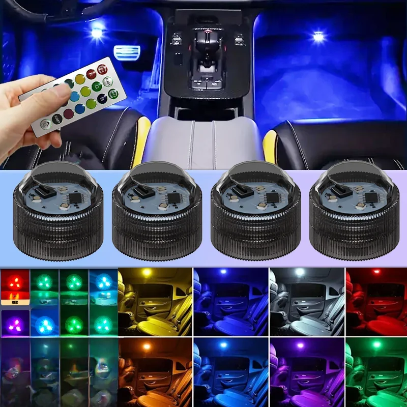 AliExpress GZQGT New Wireless Adhesive LED Car Interior Ambient Light Remote Control Decoration Auto Roof Foot Atmosphere Lamp Bicycle Tail Light