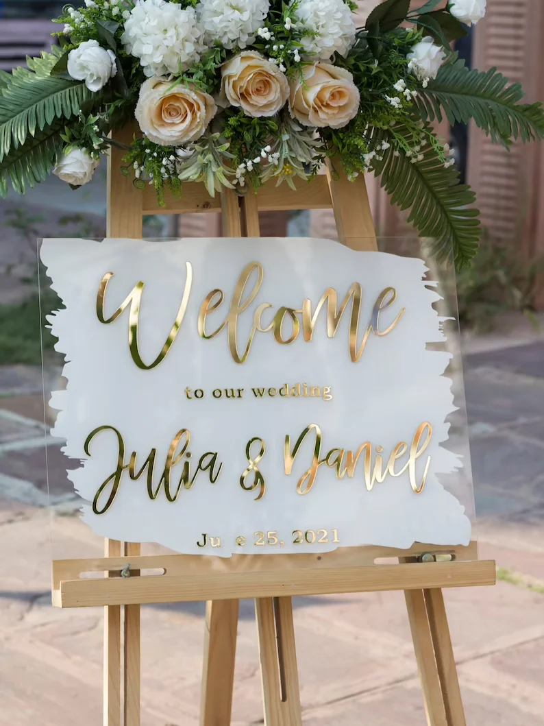 

Brushed Wedding Sign Personalized Acrylic Welcome to our Wedding Sign Painted Wedding Decor Modern Wedding Welcome Sign