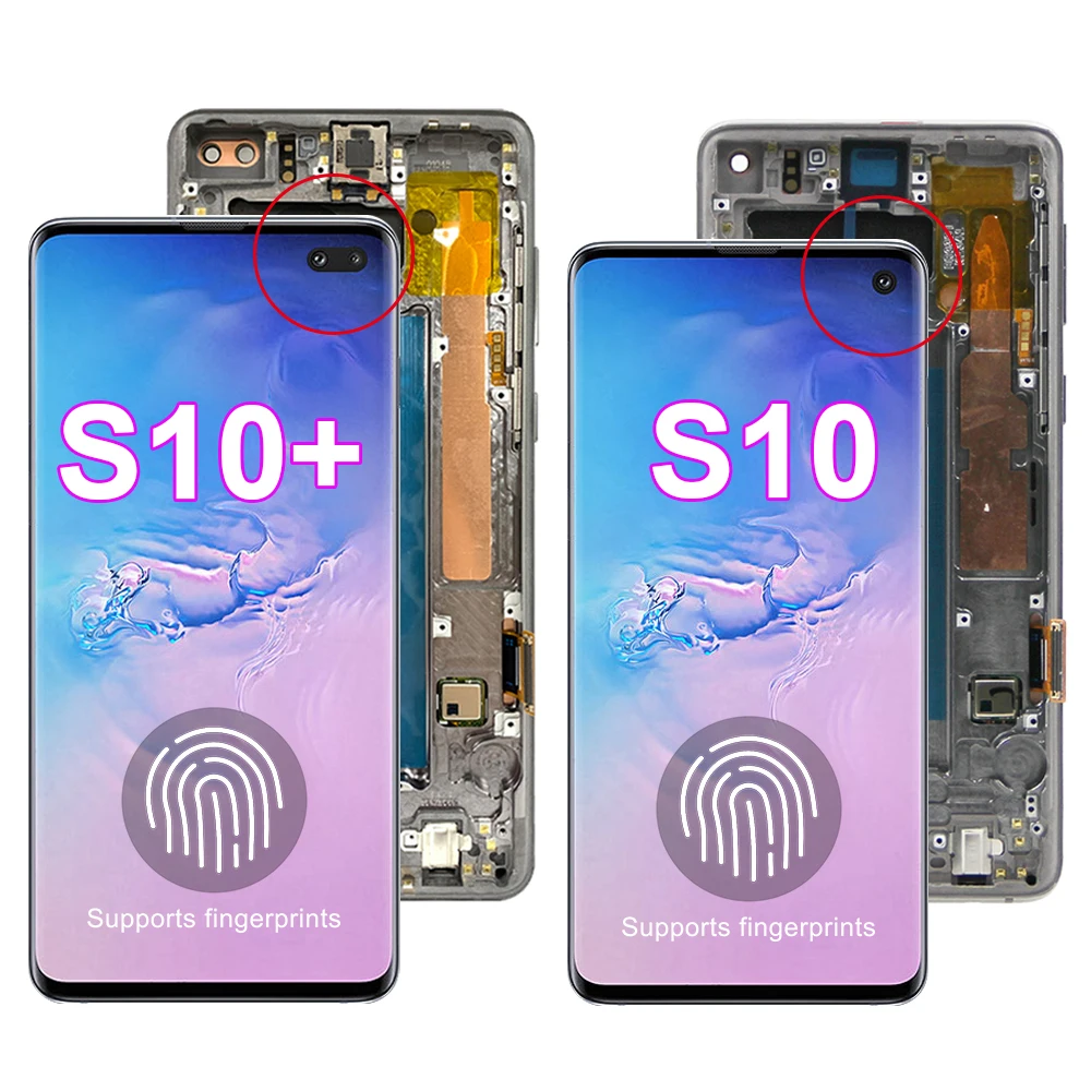 S10 Plus Screen with Fingerprints, for Samsung Galaxy S10+ G975F Lcd Display Digital Touch Screen wtih Frame for Samsung S10