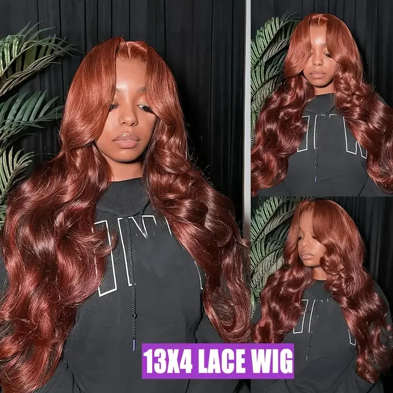 Body Wave Reddish Brown 13x6 Lace Front Wigs Human Hair Preplucked Auburn Colored Human Hair HD Lace Frontal Wig 180 Density