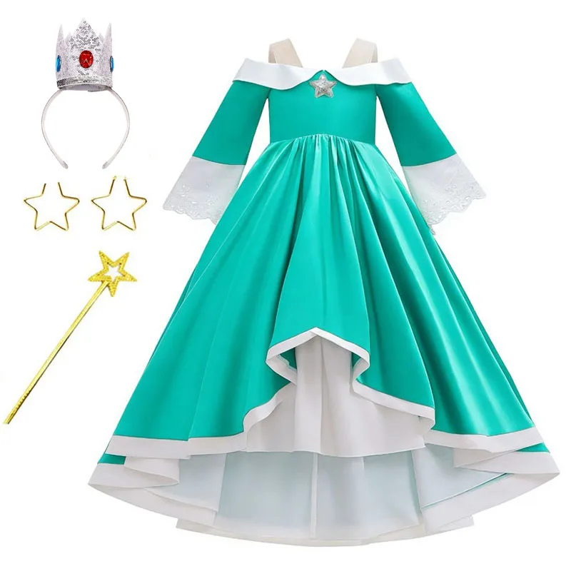 Modisches schulterfreies Kleid für Mädchen, grünes Schönheitswettbewerbskleid für Karneval, Halloween-Kostüm, lässiges langes Kleid für Mädchen