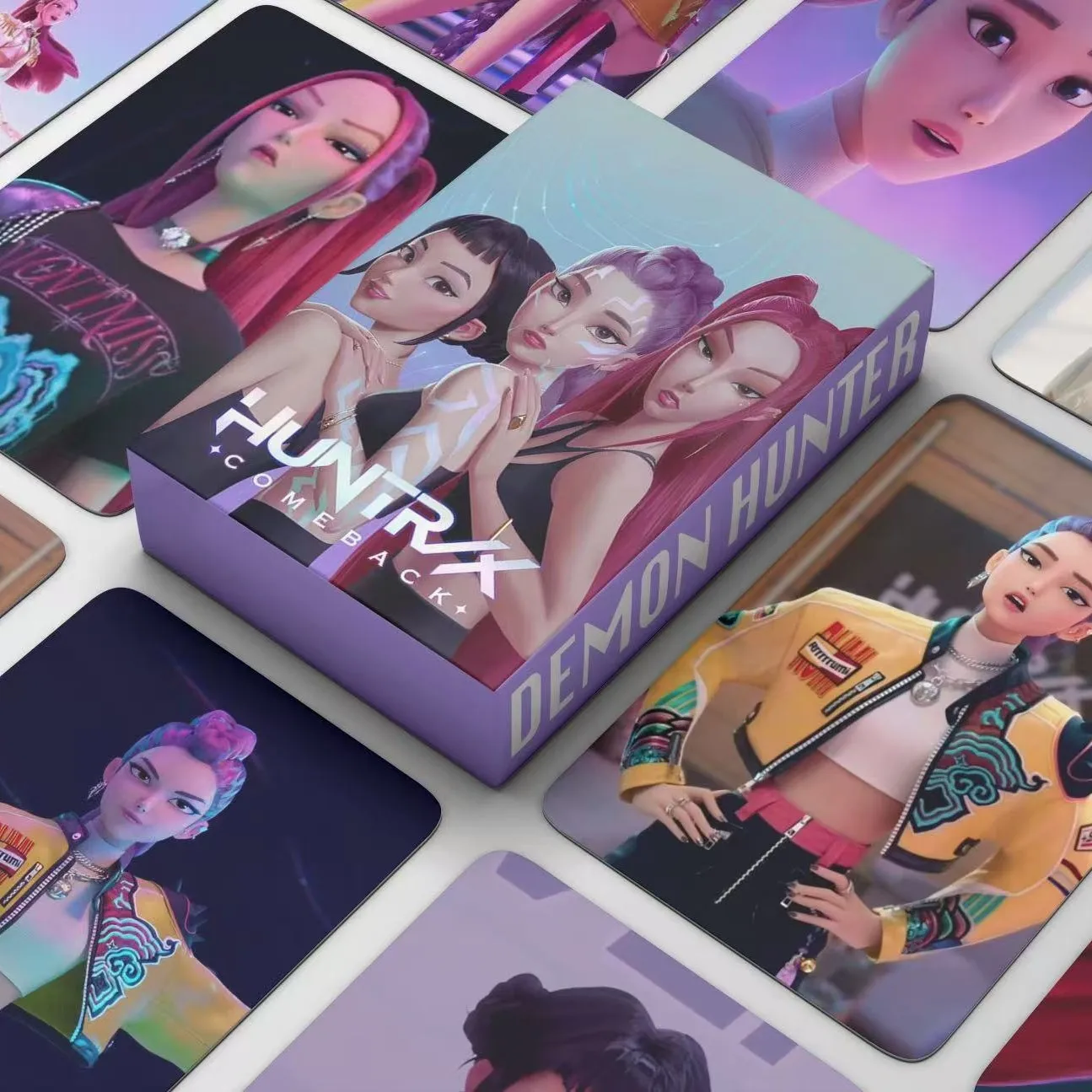 بطاقات التداول Kpop Demon Hunter Anime 55 قطعة، مجموعة بطاقات صور LOMO القابلة للجمع من Huntrix & Saja Boys، رقائق ثلاثية الأبعاد ذهبية اللون