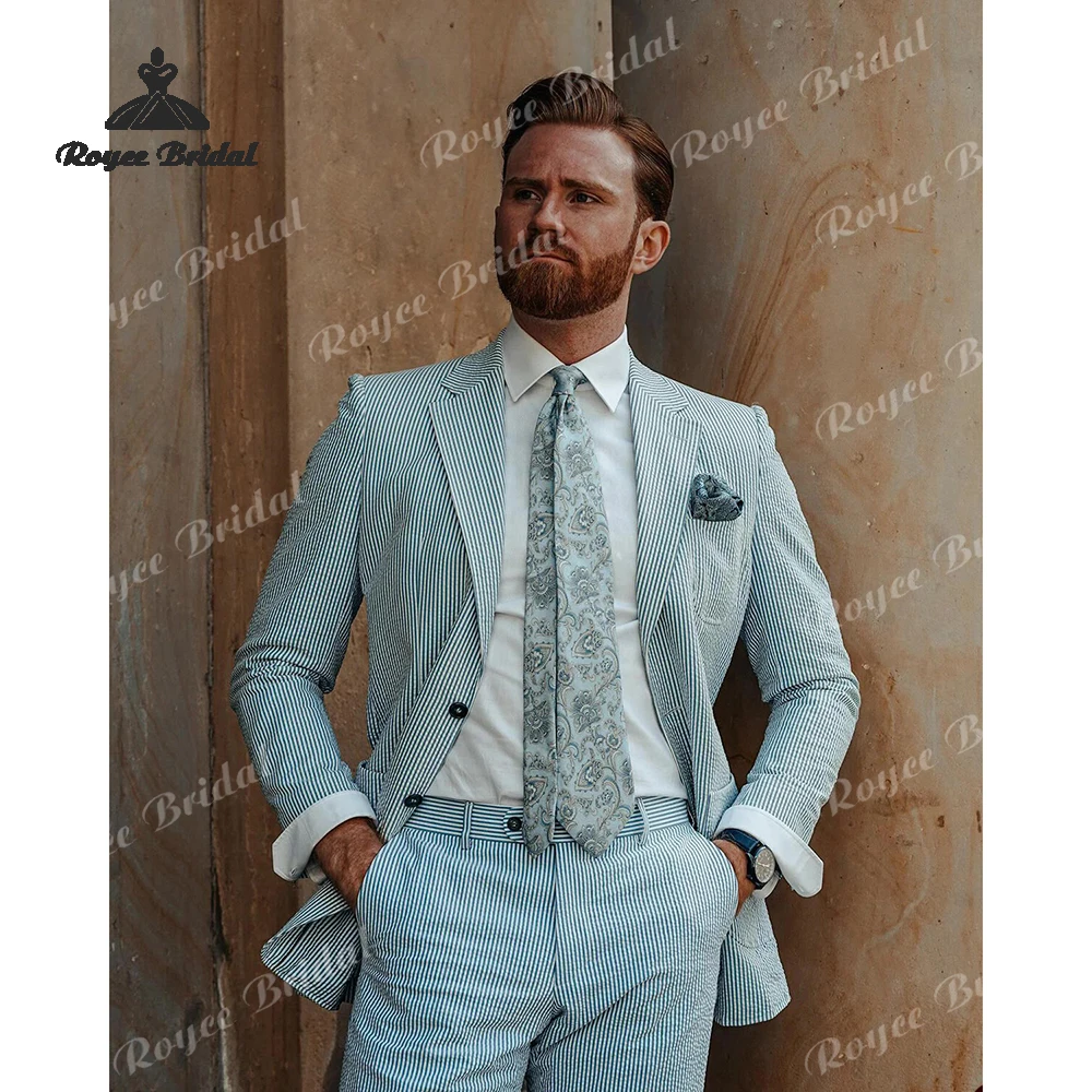 Two Piece Peak Lapel Single Breasted Wedding Men's Suit 2026 Striped Wedding Party Suits costume homme mariage