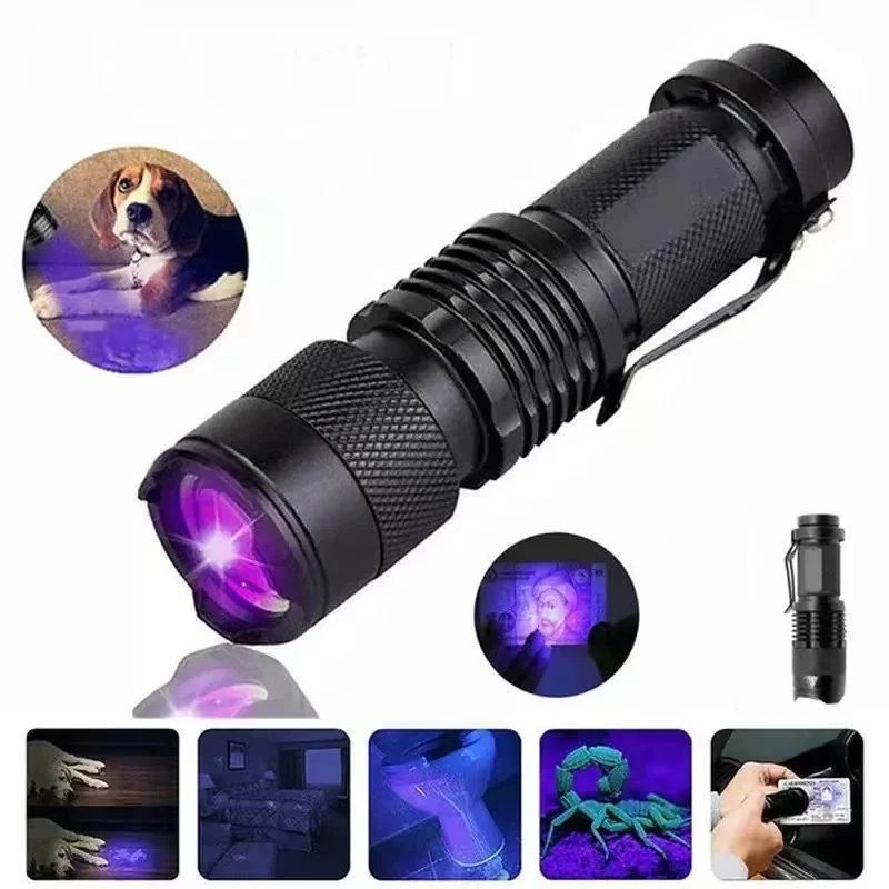 Ultra Violet LED Flashlight Blacklight Light 395/365 nM Inspection Lamp Torch Light UV Lamp Zoomable 3 Modes Ultraviolet Lamp