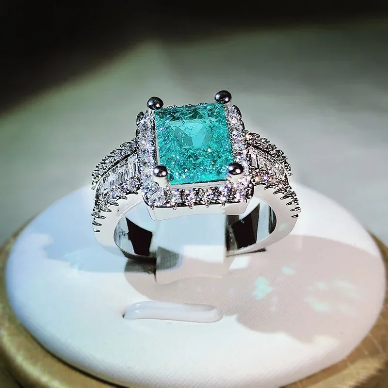 925 srebro New Arrival z bawełnianą wełną imitacja naturalnego Paraiba pełny pierścionek z brylantem dla kobiet biżuteria na przyjęcie urodzinowe na prezent — zdjęcie 2