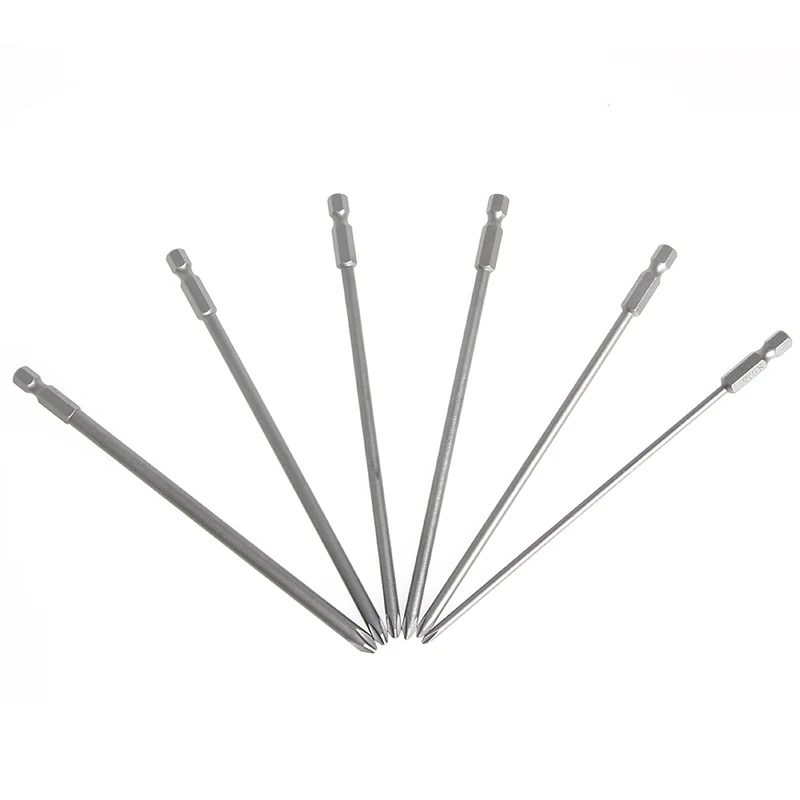 6Pcs/Set 1/4\'\' Shank 150mm Long S2 Steel Magnetic Hex Cross Head Screwdriver Bit F1FC