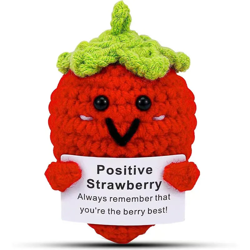 Handmade Emotional Strawberry Pickle Gift Crochet Doll Inspirational Gifts with Cards Cute Knitted Funny Support Friend Birthday