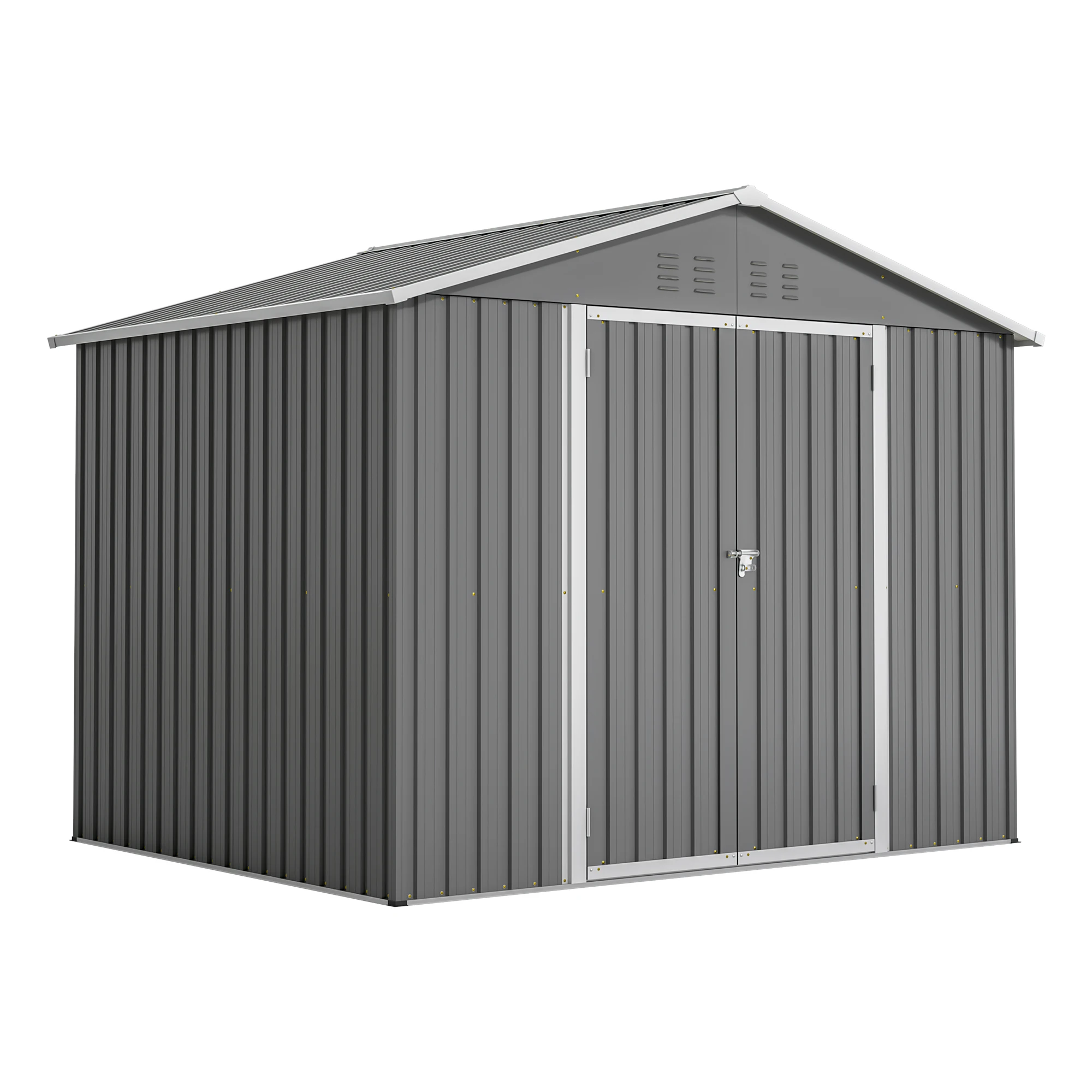 Rimessa di stoccaggio in metallo 240x180x190 cm, resistente, acciaio zincato, doppia porta con serratura, prese d'aria, telaio del pavimento, resistente alle intemperie, per esterno, patio e giardino,