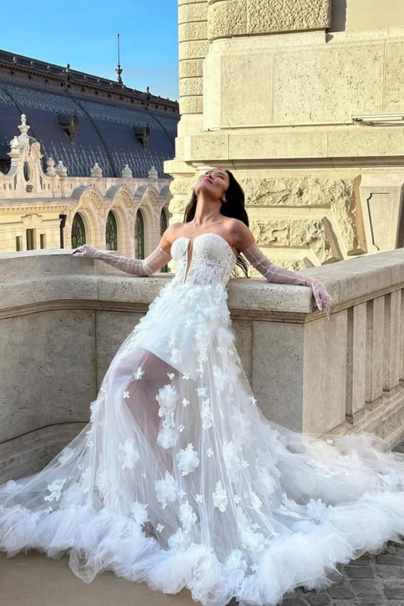 Jessica Princess White Evening Dresses Handmade Tulle 3D Applique Prom Dresses A-line Women Vestidos De Fiesta Customized