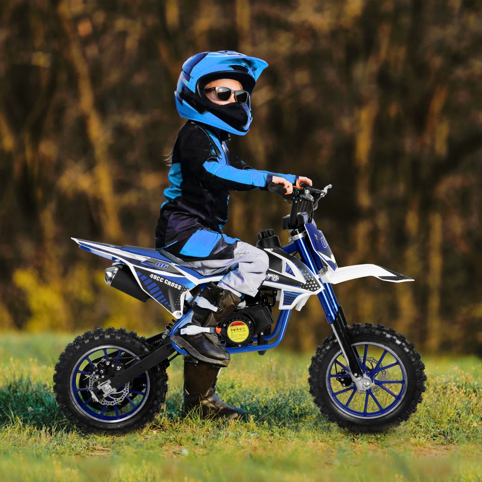 Mini moto tout-terrain pour enfants, vélo de poche, motocross à essence 2 temps, bleu et blanc, 49cc, D343