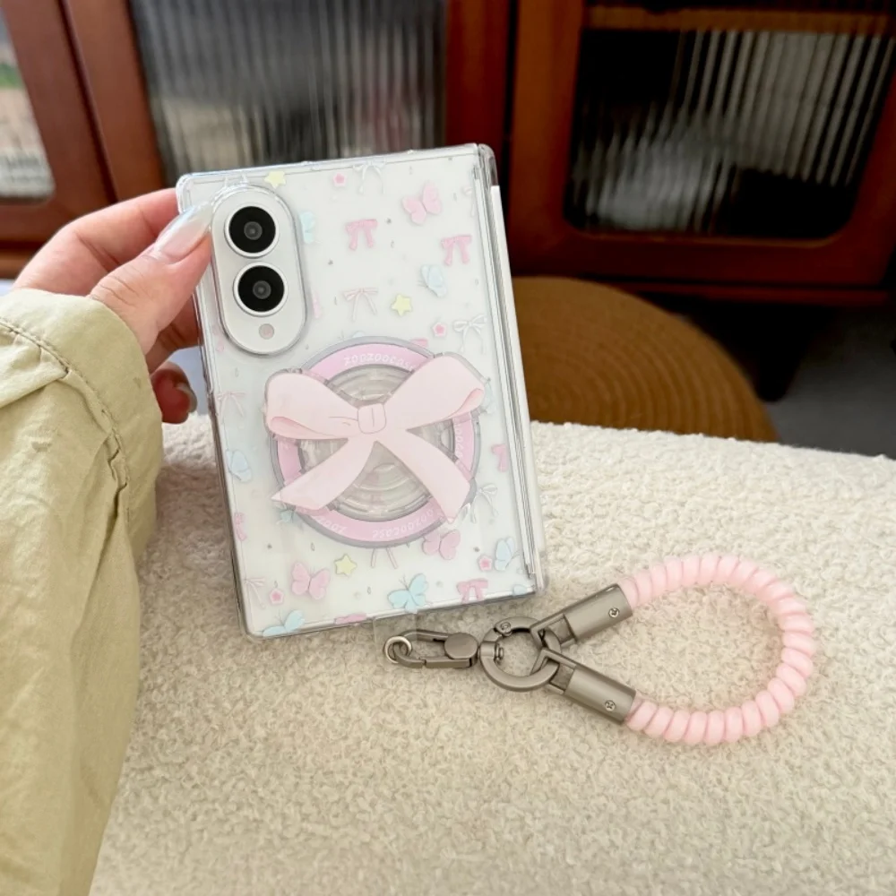 Korea Ins Cute Pink Bow Magnetic Phone Case For Samsung Galaxy Z Fold 8 fold 8 Sweet Girlys Protective Cover With Magsafe Holder
