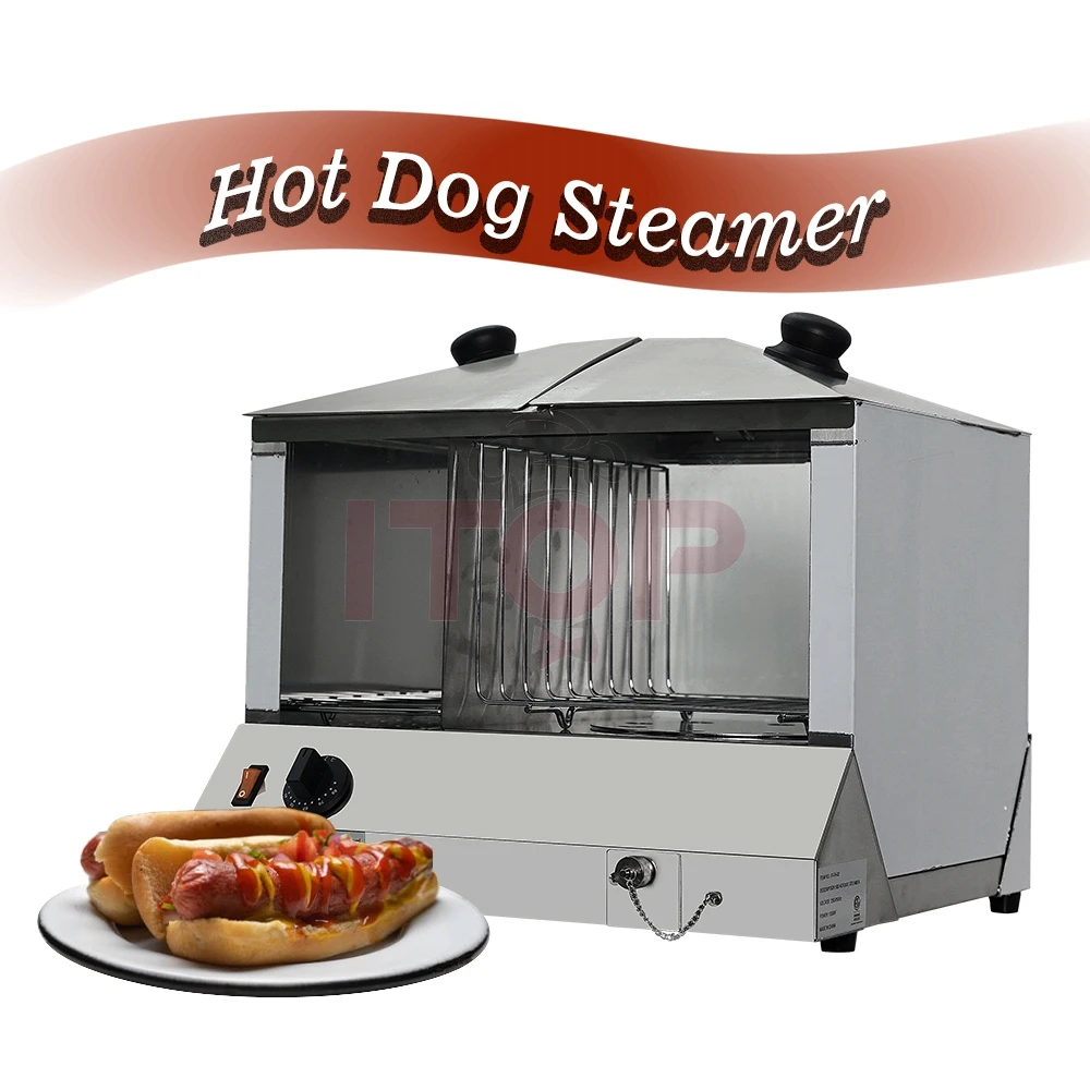 ITOP Hot Dog Steamer Electric Hot Dog Sausages and Buns Warmer with Tempered Glass Temperature Range 30-80° C