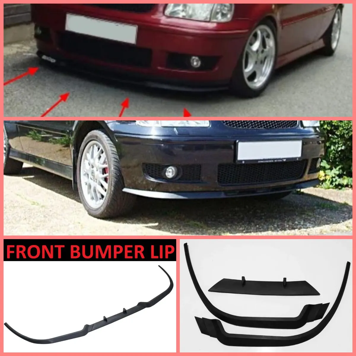 For VW Volkswagen Polo 6N2 MK3 CUPRA R FRONT SPOILER BUMPER LIP Euro Spoiler Lip Universal 3 pcs Body Kit Splitter Car Styling