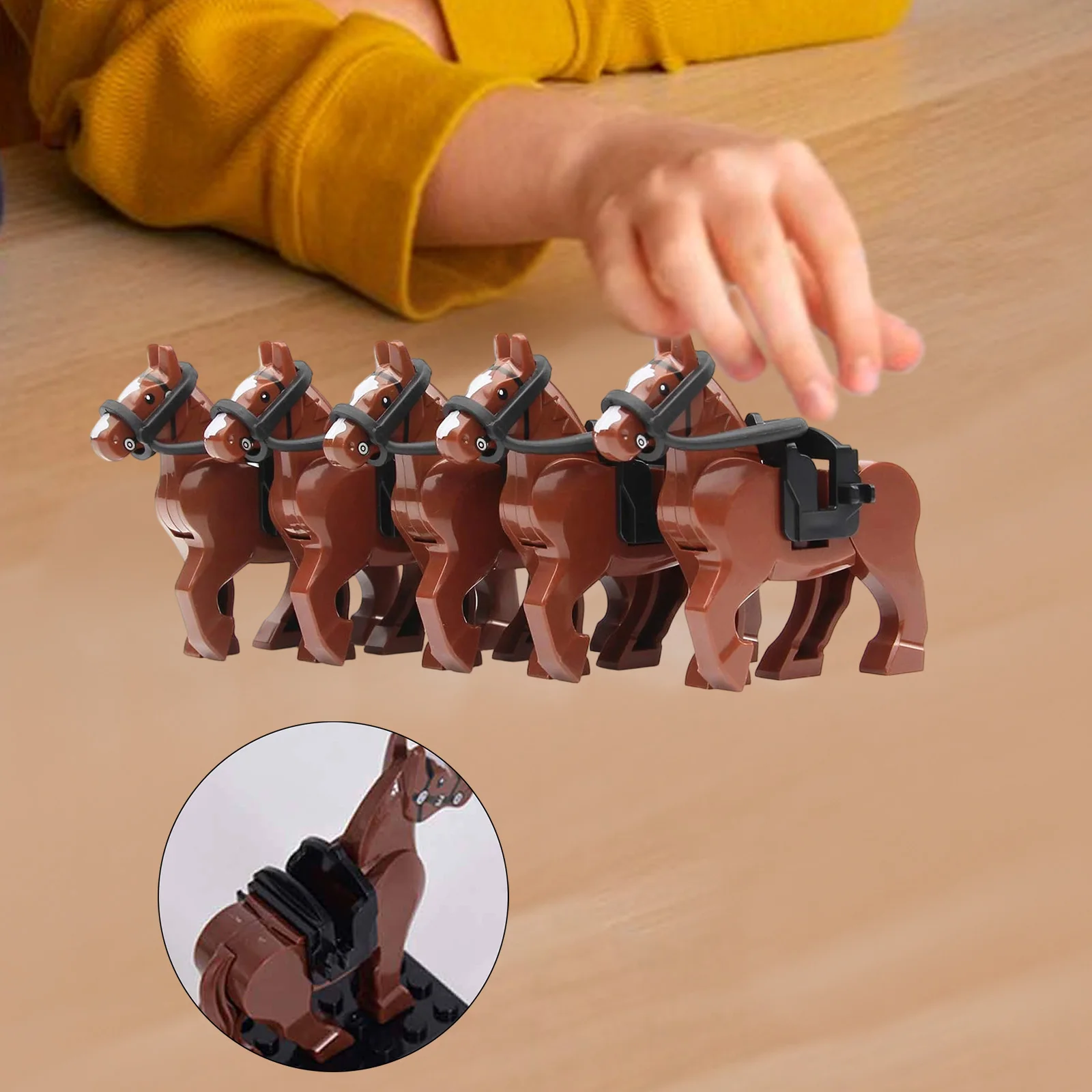 5 PCS Flexible Horses Building Brick Set with Saddle Ranch Farm Animals Playset Xmas Medieval Castle Knight Playset Gift