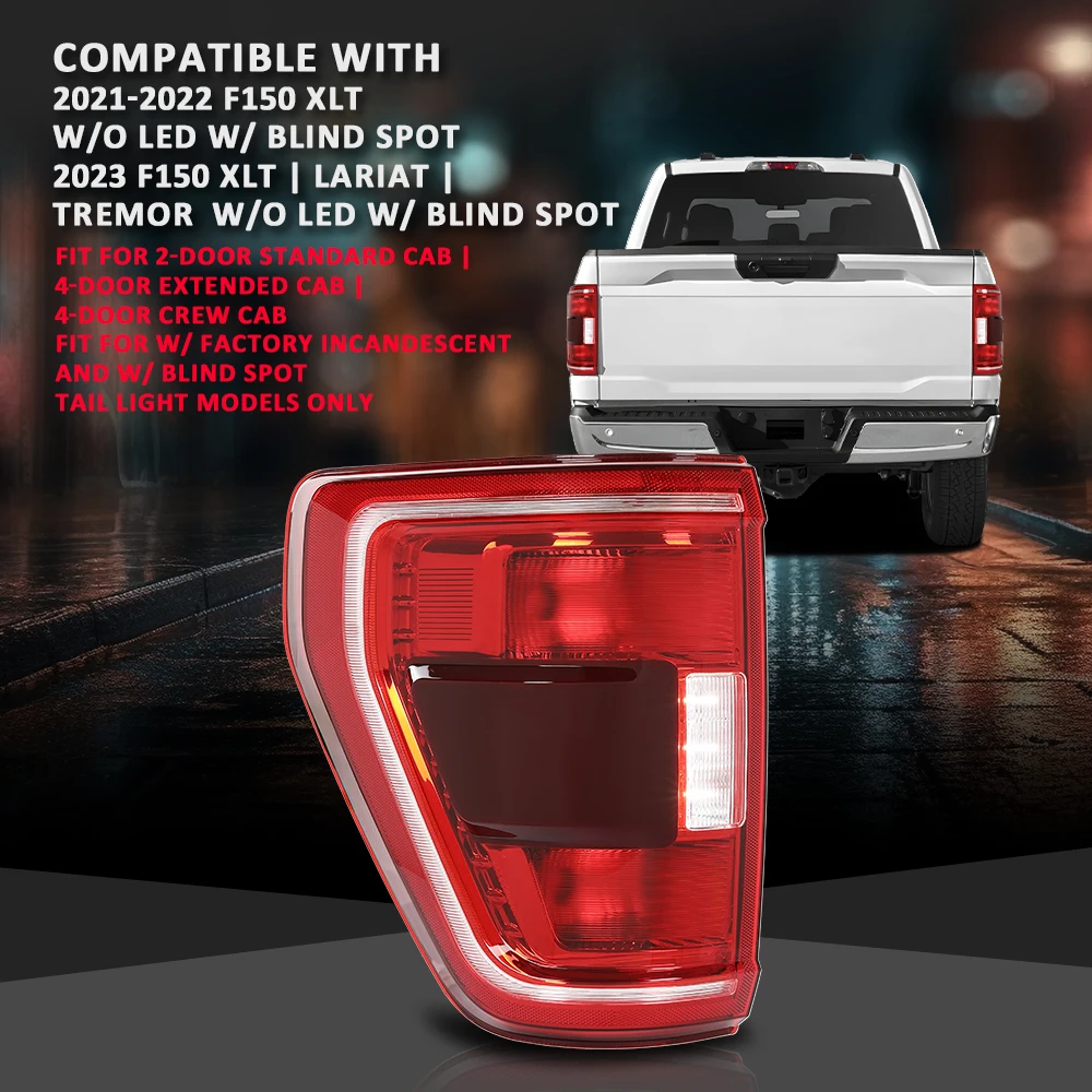 

Crossdesign Car Rear Tail Light Lamp W/Blind Spot Fit for Ford F150 F-150 Xlt 2021 2022 2023 Left Driver Chrome/Red Ml3Z13405C