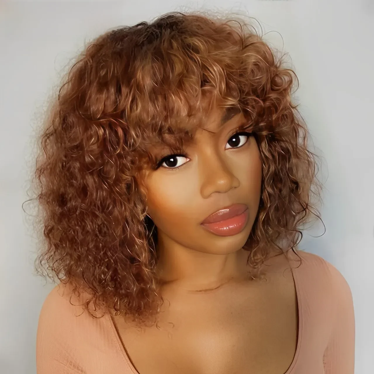Lekker Farbige kurze Pixie Afro Kinky Curly Bob 100 % Echthaarperücken für Frauen Brasilianisches Remy Haar Ombre Braun Ausverkauf Ingwer