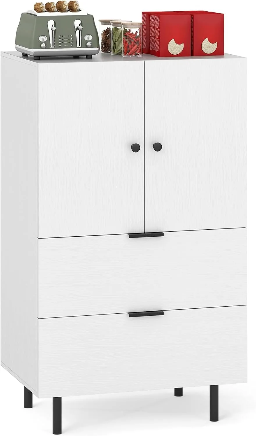 

Буфет с 2 ящиками, 2-дверный сервировочный шкаф на высоких металлических ножках, современная напольная кофейная станция, буфет-стол