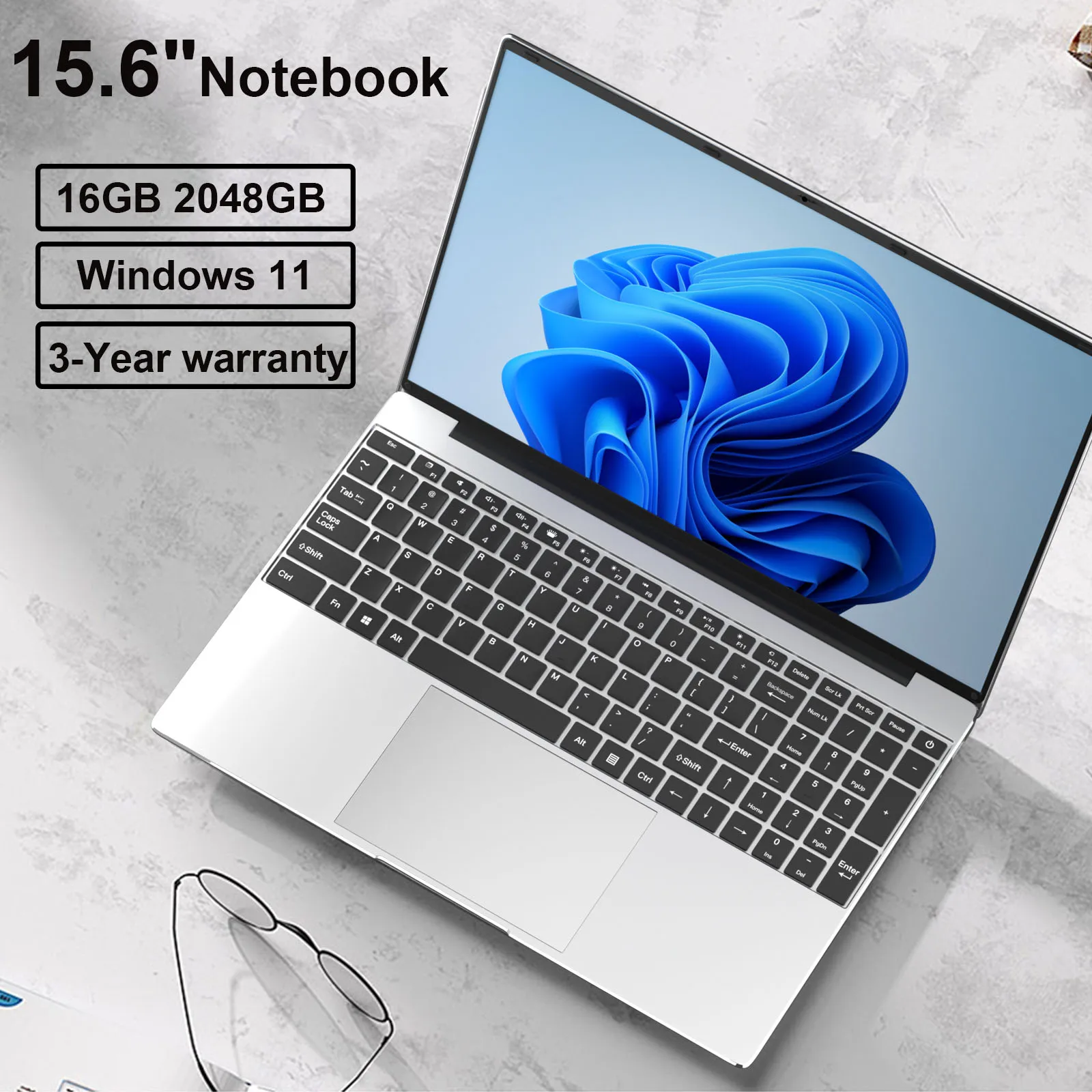 

15.6" Ultra Slim Laptop 16GB RAM 2TB SSD Intel N3700 Windows 11 Pro Notebook Gamer 1920*1080 Display Office Study Computer PC