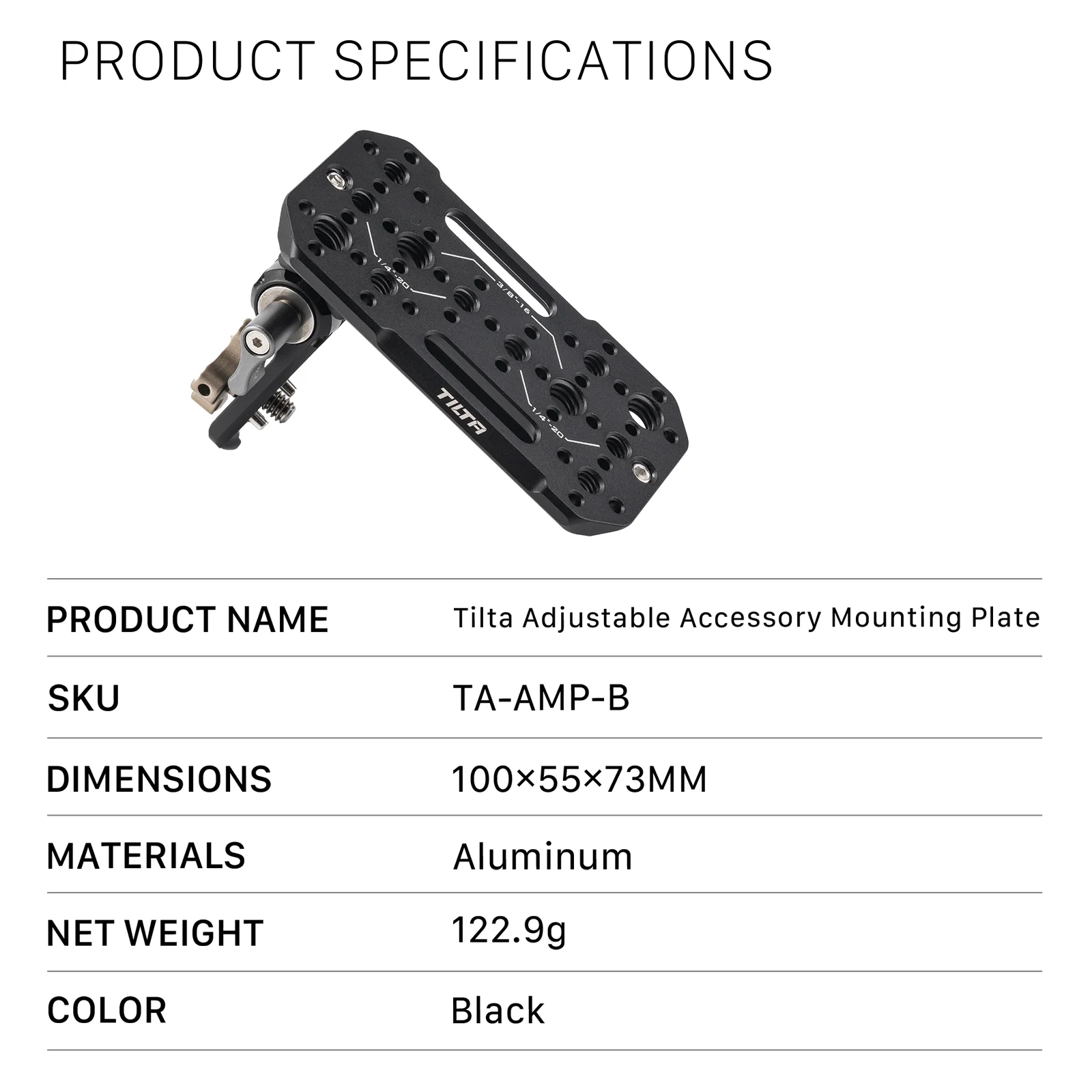 Tilta Verstelbare Accessoire Montageplaat Zwarte Nato Rail Via 1/4 "-20 En 3/8"-16 Draden Met Lokalisatiepunten TA-AMP-B