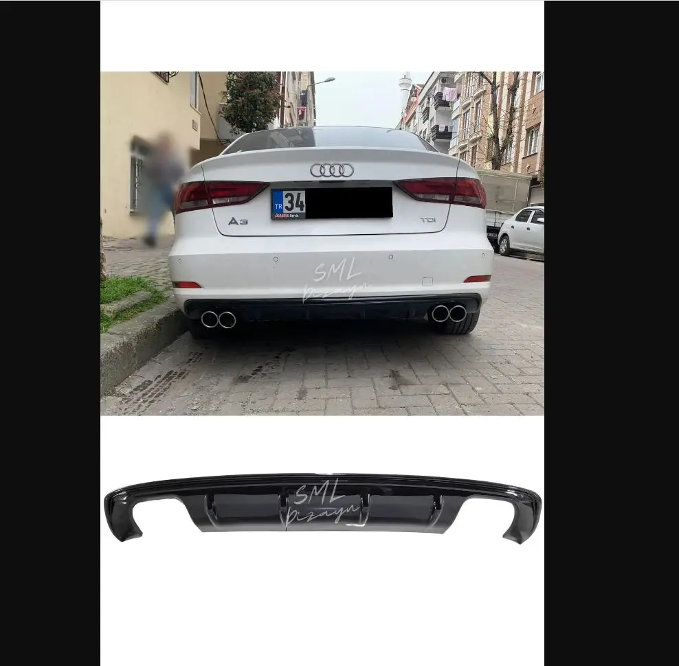 Do A3-8v Audi Sedan - Cabrio dyfuzor 2013-2017 (z tworzywa sztucznego) tylny zderzak-dyfuzor-stylizacja Auto chromowana osłona samochodu Spoiler