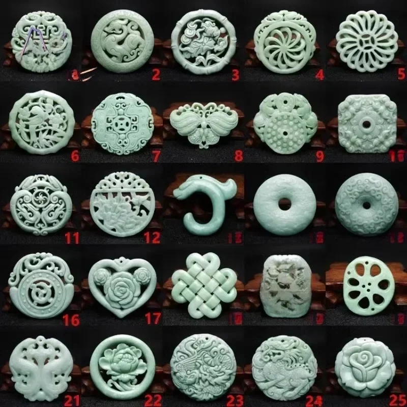 Jadeitowy dwustronny pusty smok wisiorek kwiatowy naszyjnik akcesoria biżuteria amulety zielone prezenty kobiety naturalne rzeźbione prawdziwe amulety — zdjęcie 2