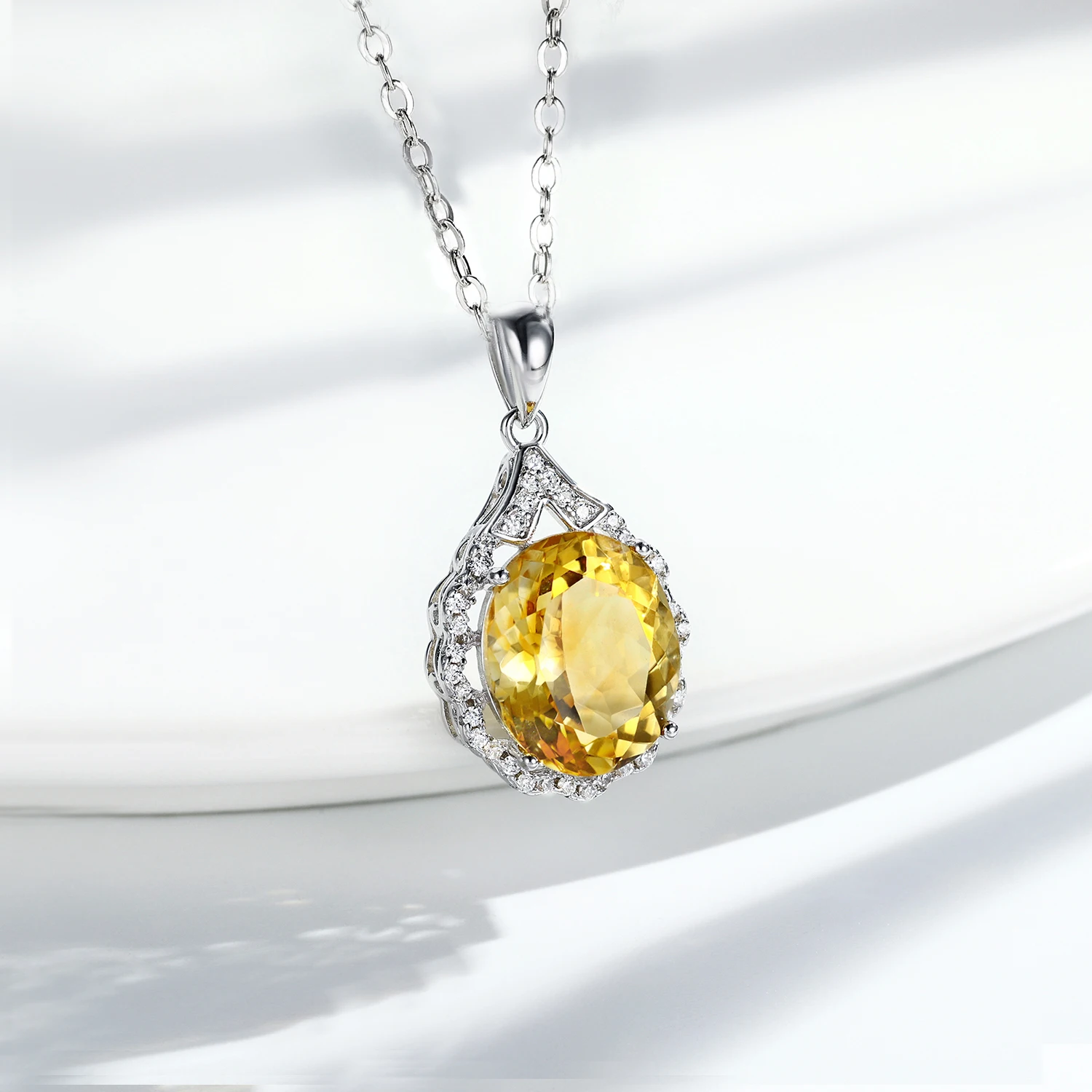 SILE Gemstone Pendants Natural Yellow Citrine Fine Jewelry Necklaces For Women 925 Sterling Silver collares con colgante Chains