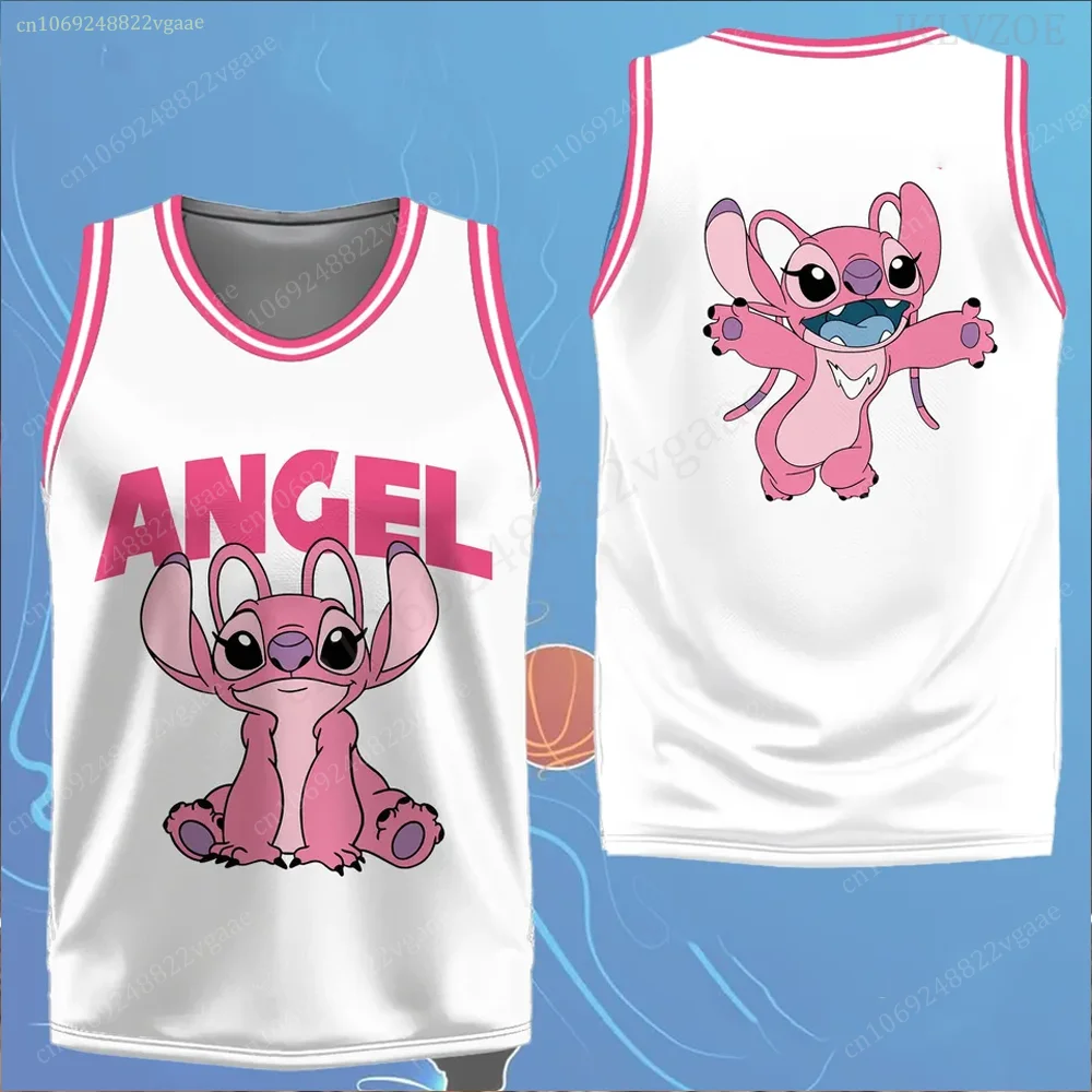 Stitch And Angel Tank Top Kids Basketball Jersey Men Boys Clothes Children T Shirt Sportwear Training Uniform Vest Costume