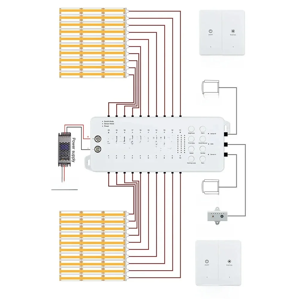 Bewegingssensor Trap LED-lichttape 1-20 stappen 24V COB LED Trapstrip Snelle verbinding Wandschakelaar Controle PIR-sensor voor Home Decor - afbeelding 2