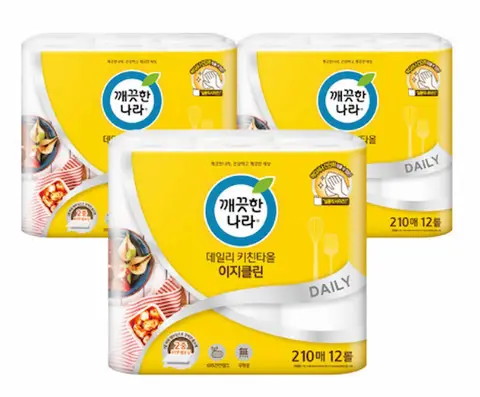 깨끗한나라 데일리 키친타올 이지클린 210매 12롤 3팩