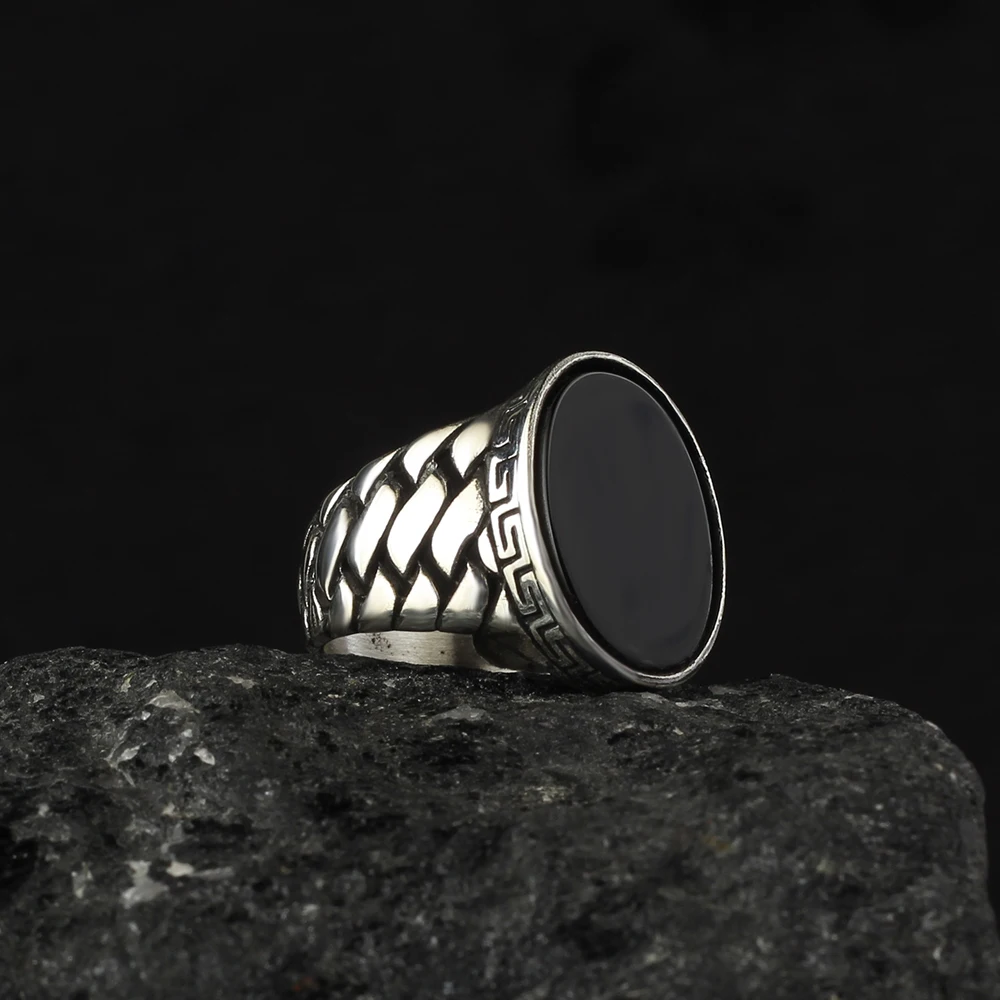 

Masculine Men's 925 Sterling Silver Ring with Round Onyx Stone Fine Jewelry Accessory for Him Gift for Boyfriend Husband