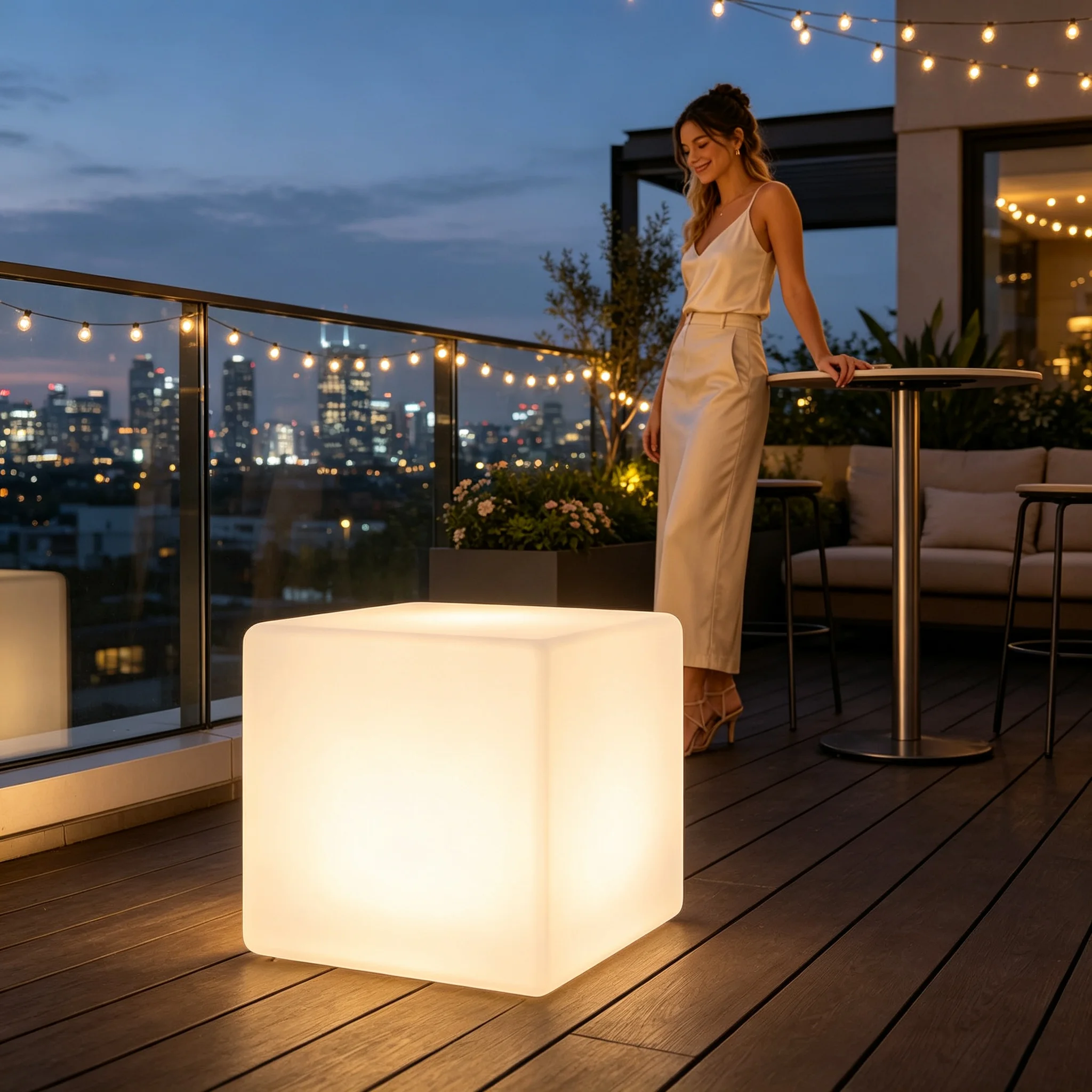 LED Cube Stool Light 40×40×40cm Rechargeable Square LED Cube Chair with Remote, 16 RGB Color Changing USB Charging Dimmable for Home Party Bar Patio Event Nightclub Decor Portable Seat