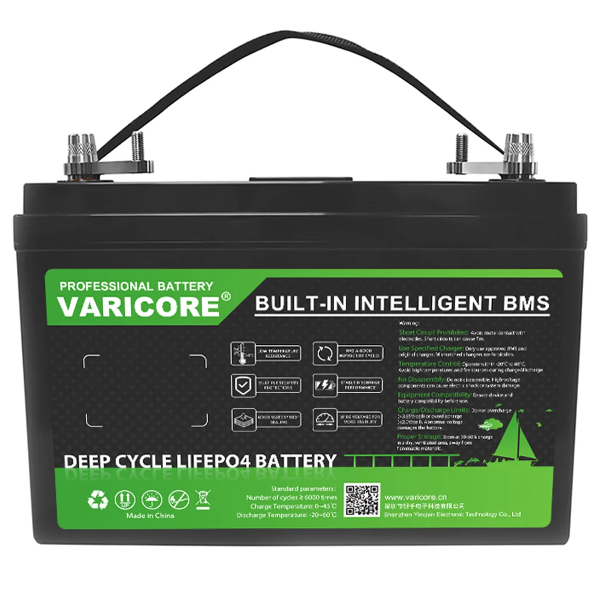 VariCore 12V 120Ah LiFePO4 Lithium-Eisenphosphat-Batterie + 14,6V Ladegerät + Wechselrichter, Große Kapazität, Wiederaufladbar, für Camping, Wohnmobil