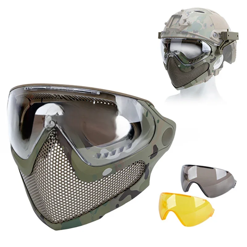 Taktyczna maska ​​pełnotwarzowa Paintball Airsoft Cs strzelanie siatka stalowa oddychająca głowa ochronna/kask noszenie masek sprzęt myśliwski — zdjęcie 2