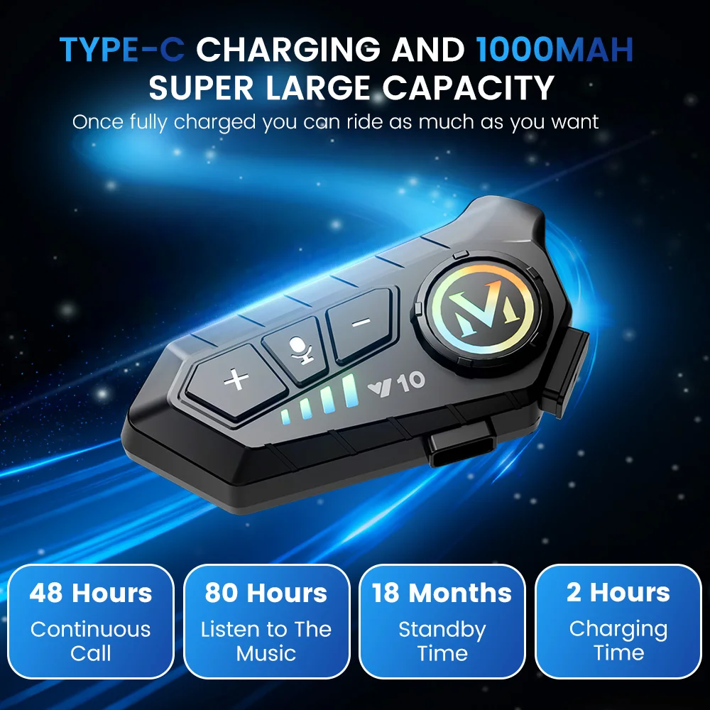 

Наушники для мотоциклетного шлема, наушники для верховой езды, комплект громкой связи, стерео музыкальный плеер, динамик, зарядка типа C и сверхбольшая емкость 1000 мАч