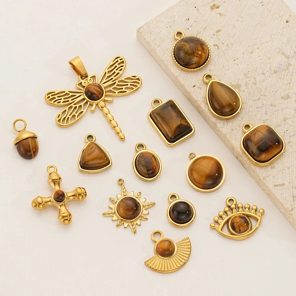 2-5 sztuk ze stali nierdzewnej kropla wody motyl krzyż wisiorek z kamienia naturalnego DIY modna biżuteria akcesoria materiały produkcyjne — 2