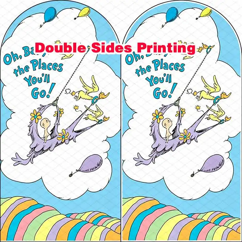 Arch Cover U Shape Oh Baby The Place You'll Go Backdrop Photography Blue Background for Kids Birthday Party Decor