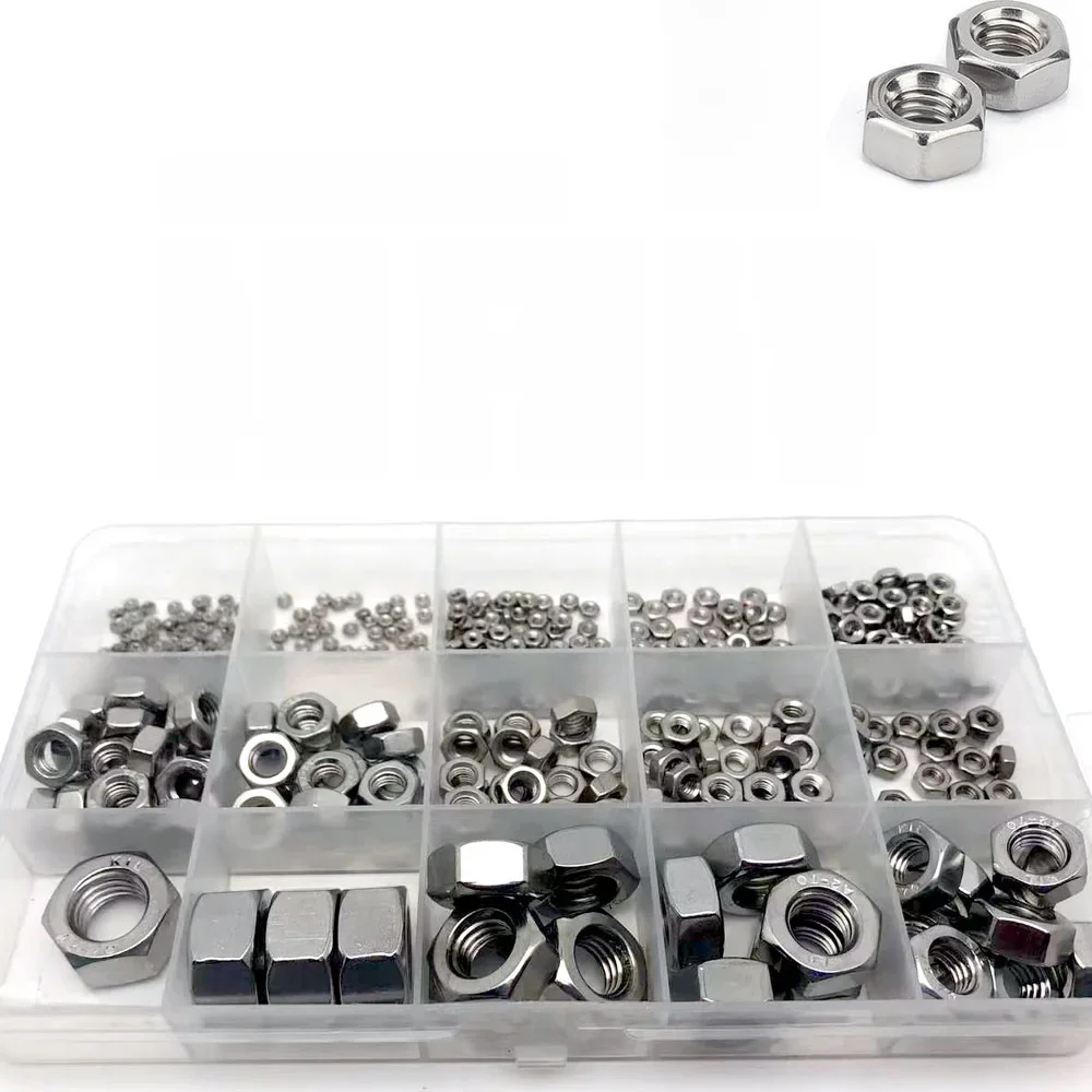220/294 pièces M1 M1.2 M1.4 M1.6 M2 M2.5 M3 M3.5 M4 M5 M6 M8 M10M12M16 304 acier inoxydable DIN934 jeu d'écrous hexagonaux boîte d'assortiment
