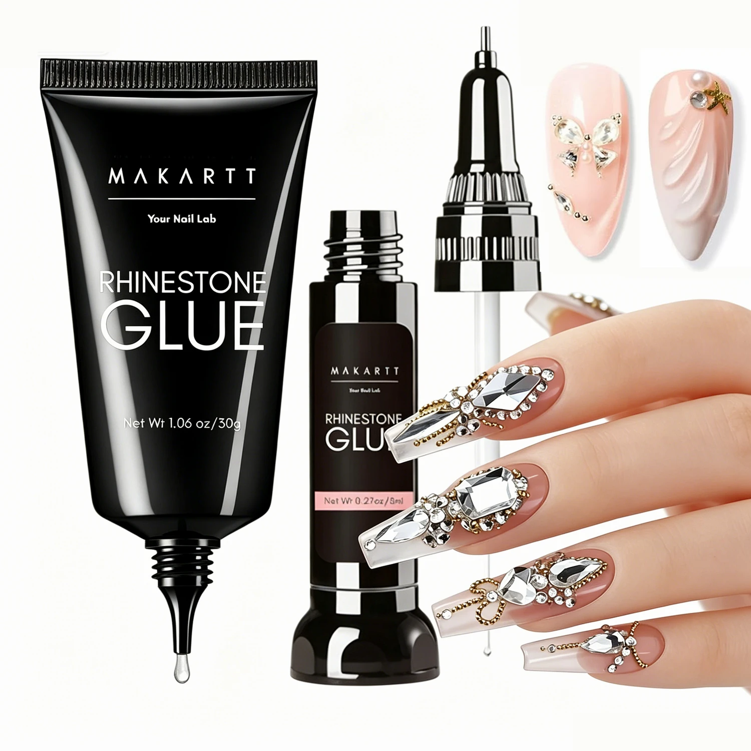 

Makartt Nail Rhinestone Glue Set - Gel Nail Glue for Rhinestones, 3D Art Design Super Strong Adhesive for Charm Gems Jewel