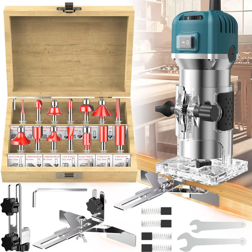 800 W elektrischer Trimmer, 6 Geschwindigkeiten, 30.000 U/min, Holzbearbeitungs-Trimmmaschine, Holzfräse, Fräsen, Gravieren, Schlitzmaschine